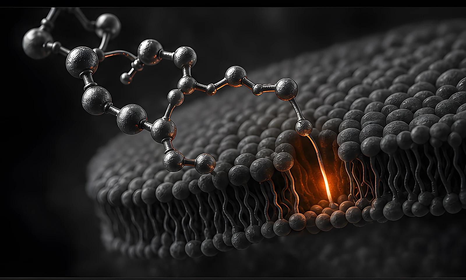 Peptide molecule meeting a cell membrane